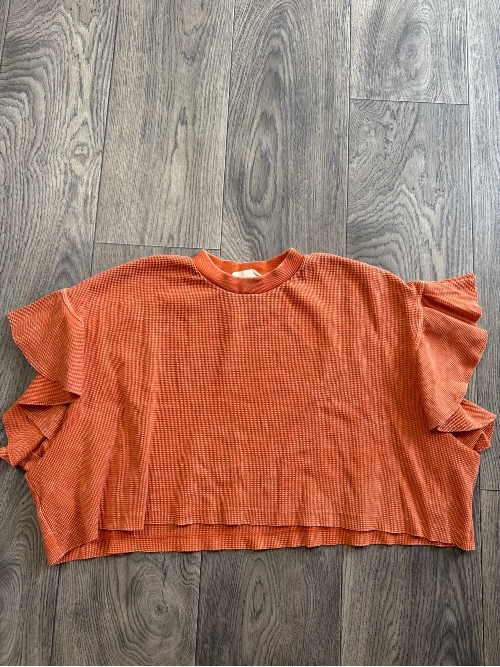 Altar'd State Orange Waffle Knit Ruffle Sleeve Crop Top